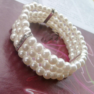 Fashion OL three-layer rhinestone pearl bracelet elegant flash diamond multi-layer elastic bracelet Taobao bracelet wholesale