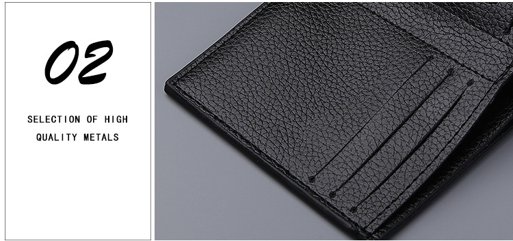 New men's wallet short litchi pattern wallet multifunctional thin money clip Korean trend gold clip wholesale_voghion.com