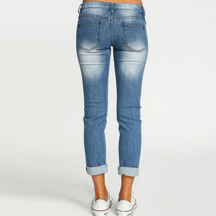 Cross-border sales wish Amazon Hot Women's Jeans Ripped Slim-fit Women's Pants Jeans