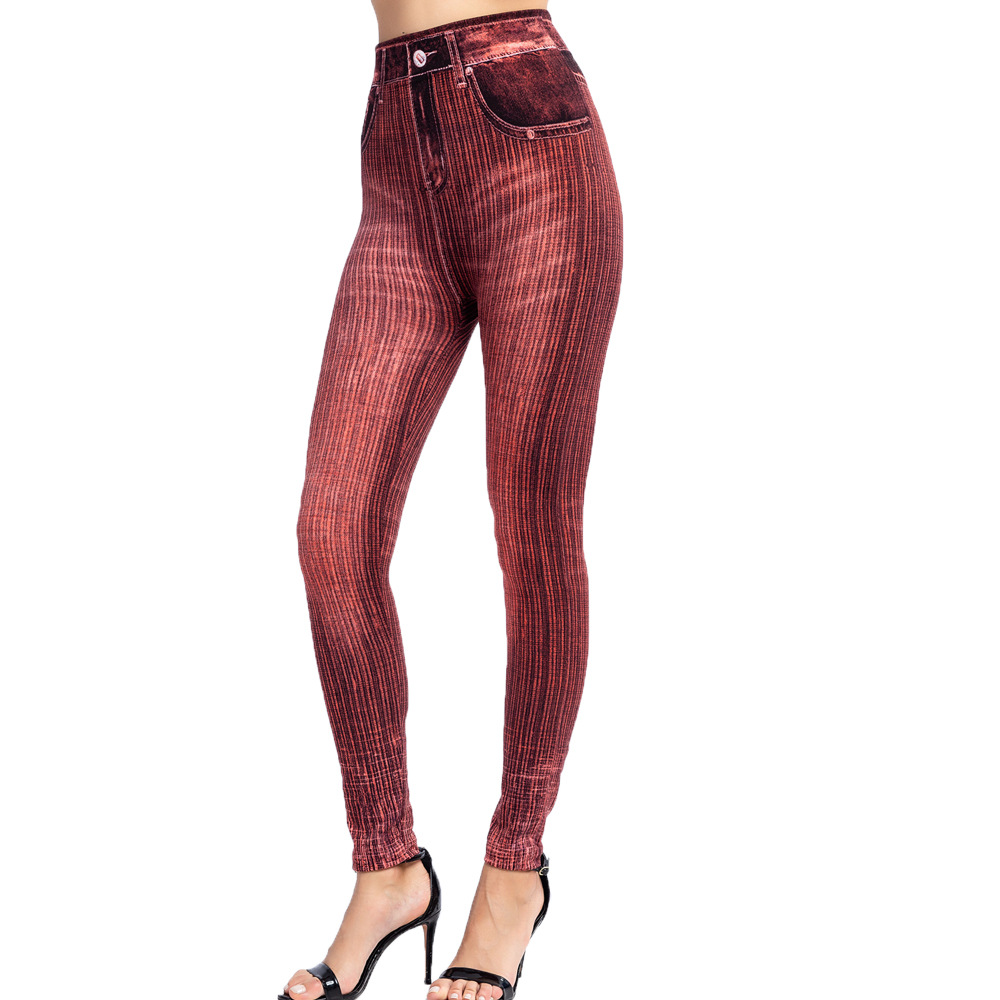 Cross-border explosions wish Hot Autumn new vertical stripe imitation denim leggings slim hip ankle pants