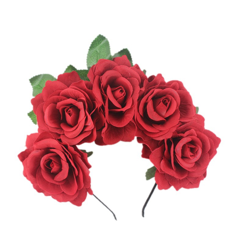 New Seaside Holiday Mexico Headwear European and American Fashion Bride Flower Hair Accessories Rose Hair Hoop Women