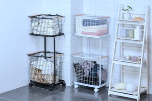 Nordic Laundry Classification Dirty Clothes Basket Bathroom Clothes Storage Basket Two-Layer Wrought Iron Dirty Clothes Basket Bathroom Household Simple