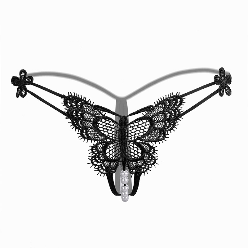 Sexy Underwear Women's Lace Embroidered Thong T-Pants Transparent Open File Sexy Pearl Massage Valentine's Day