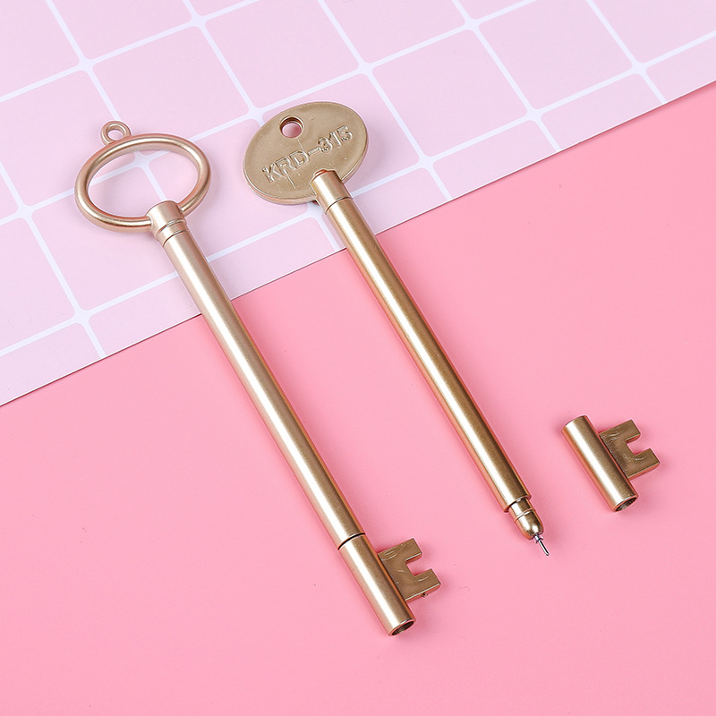 Factory direct creative stationery retro key shape gel pen metal texture student supplies sign pen pen