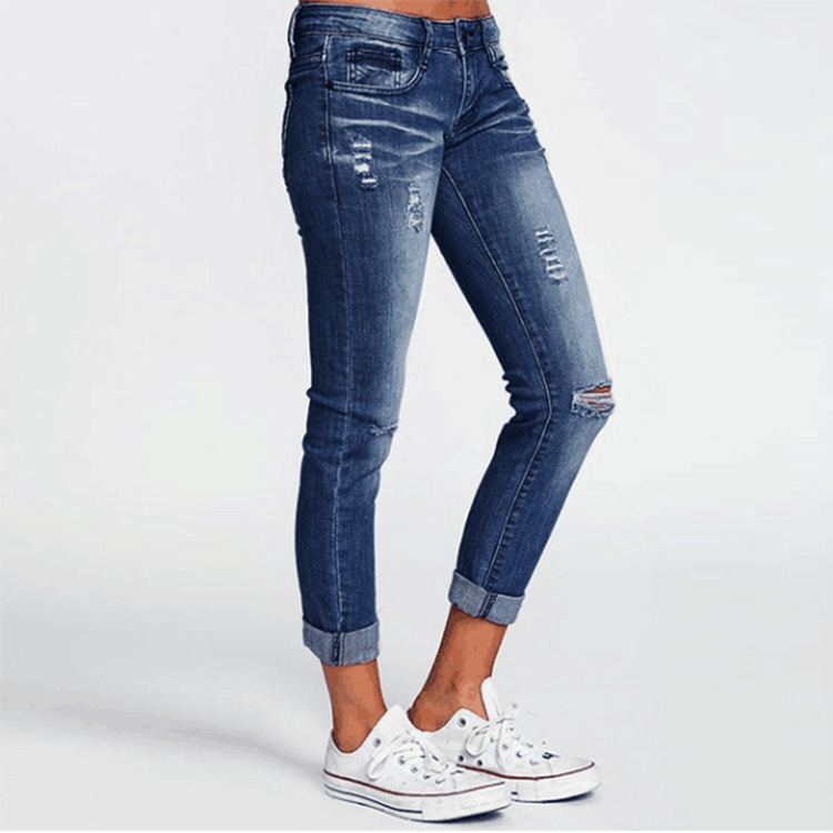 Cross-border sales wish Amazon Hot Women's Jeans Ripped Slim-fit Women's Pants Jeans