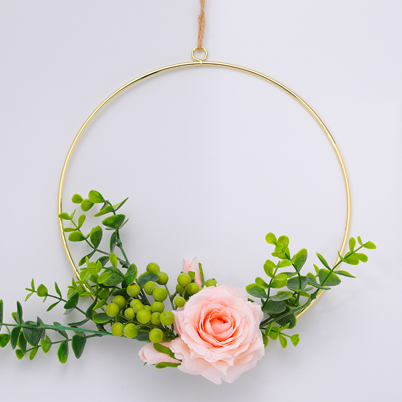 Wholesale Nordic style golden fake wreath metal ring wedding holiday decoration pendant home accessories pendant