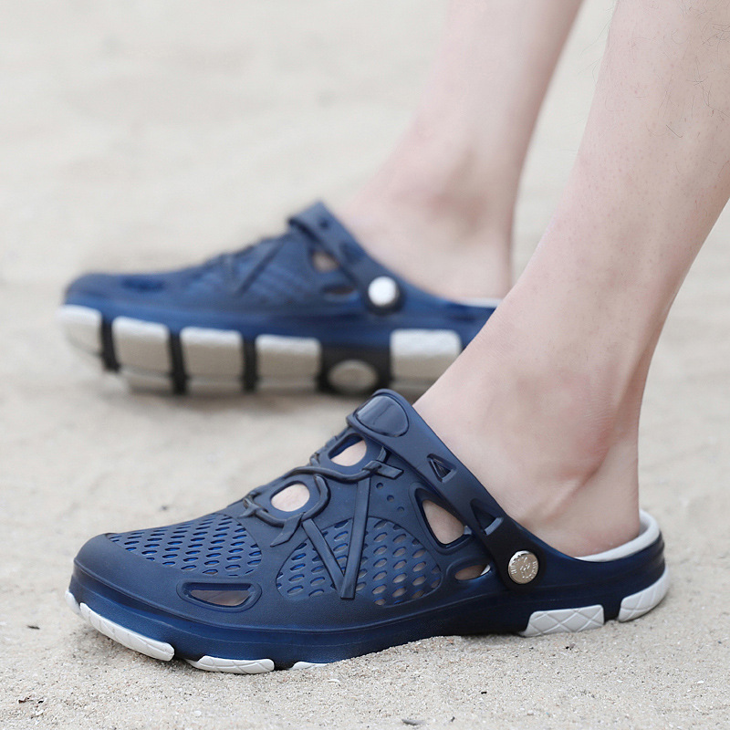Summer men's half slippers Korean style Jelly closed toe sandals casual breathable non-slip beach hole shoes men's wholesale