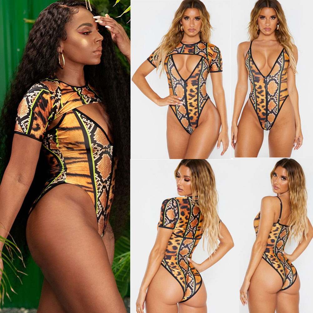 2020 New One-piece Swimsuit Two-piece Set Plus Size Fat Woman Zipper European and American Bikini One-piece Swimsuit 2015