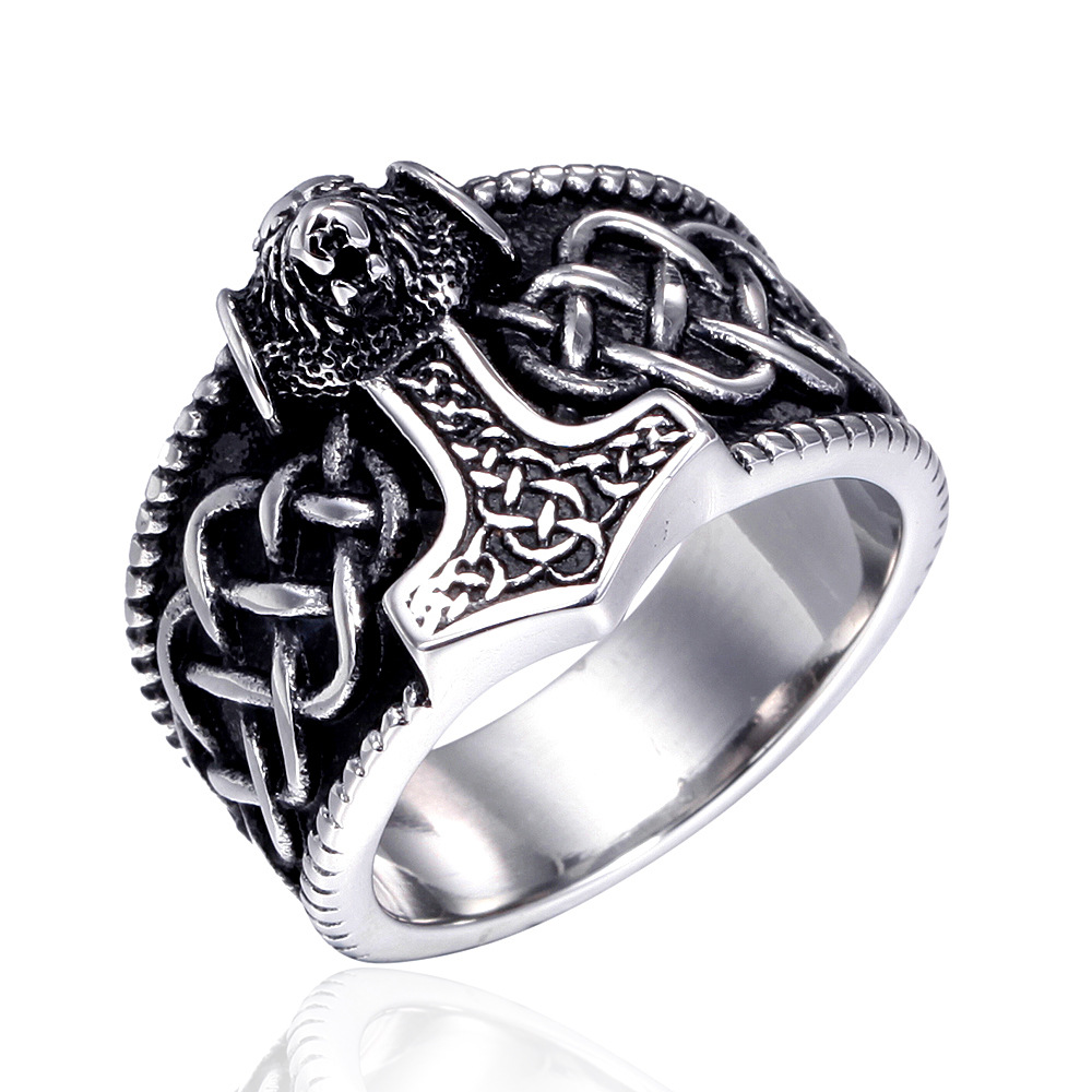 Korean version of Korean jewelry wholesale stainless steel ring men's ring Thor's hammer ring New