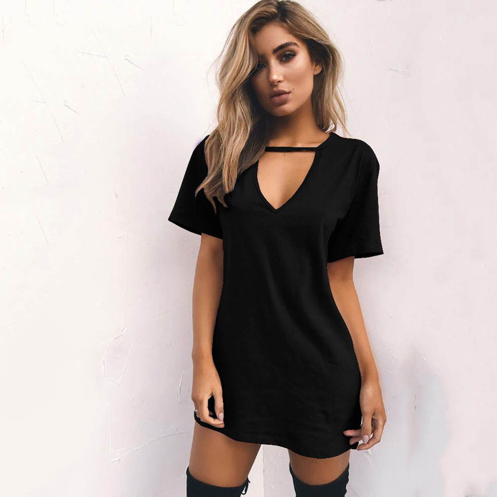 European and American ebay best selling wish cross-border new explosions summer wholesale foreign trade Women's V-neck hanging neck hollow dress