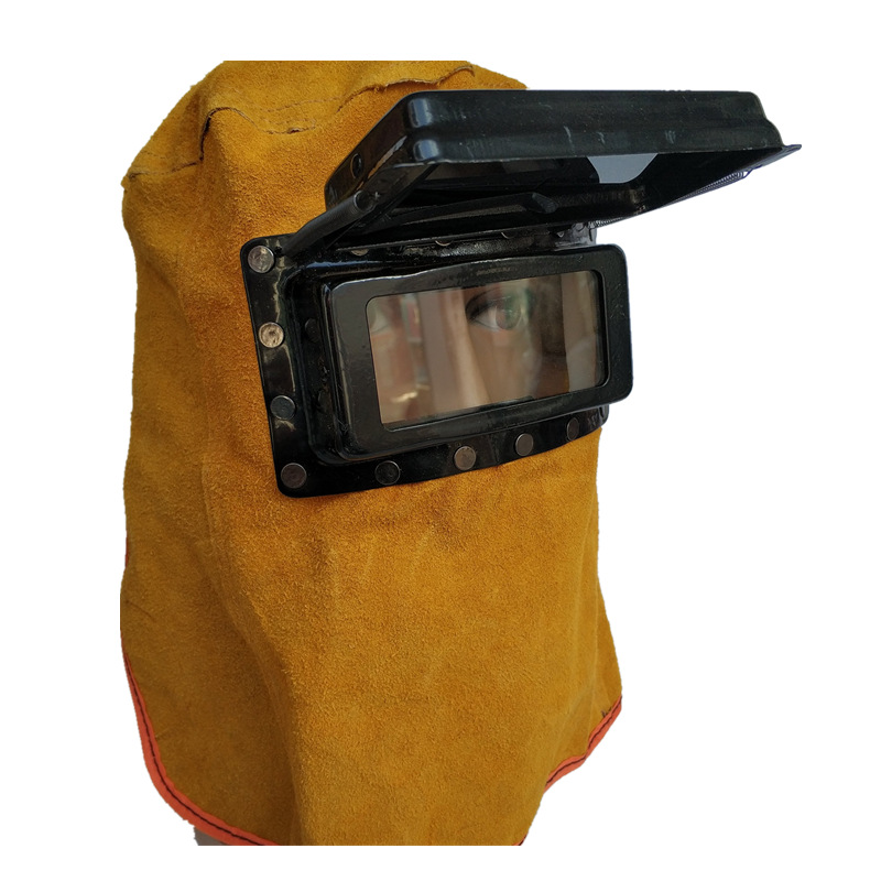 Wearable Full Cowhide Welding Mask Pullover Iron Frame Flip Welder Protective Mask Hat Welding Special