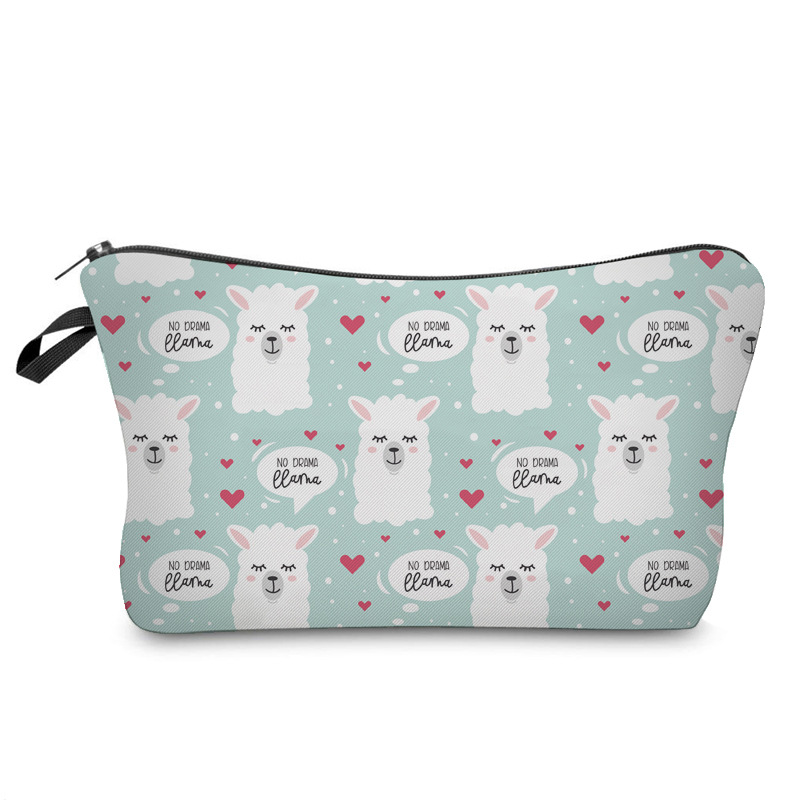 Amazon Hot Selling Printed Alpaca Cosmetic Bag Clutch Bag Women's Multifunctional Travel Storage Toiletries Bag for Women