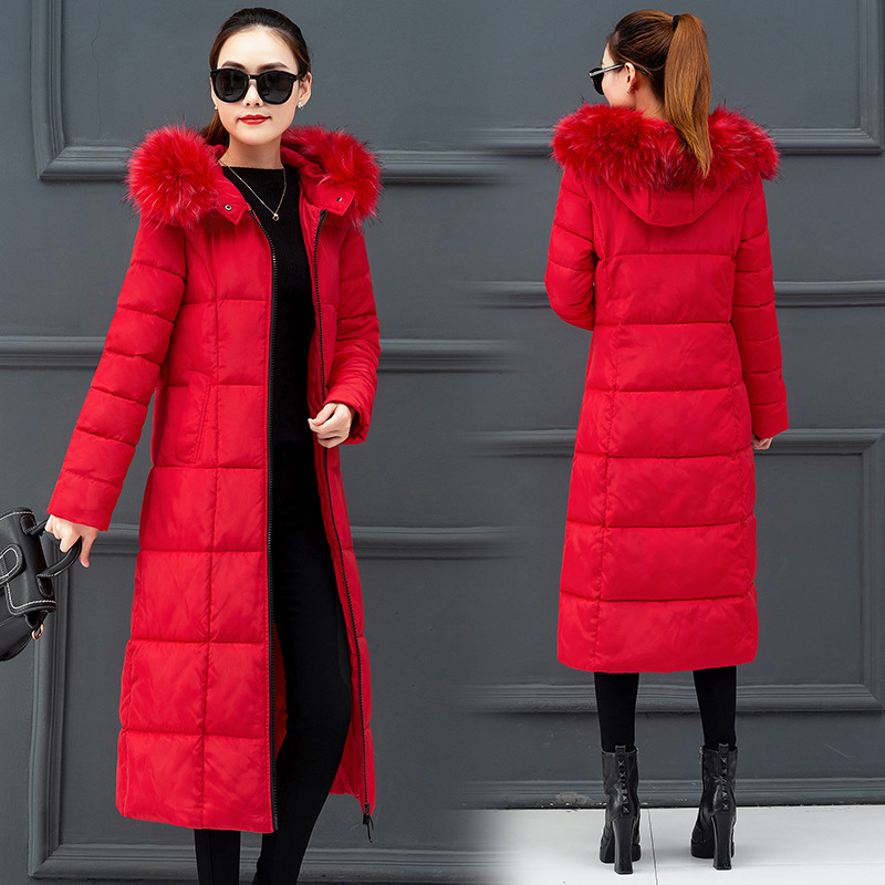 Cotton women autumn and winter New Korean version of the extended knee Warm jacket cotton suit female plus size loose solid color fur collar cotton jack_voghion.com