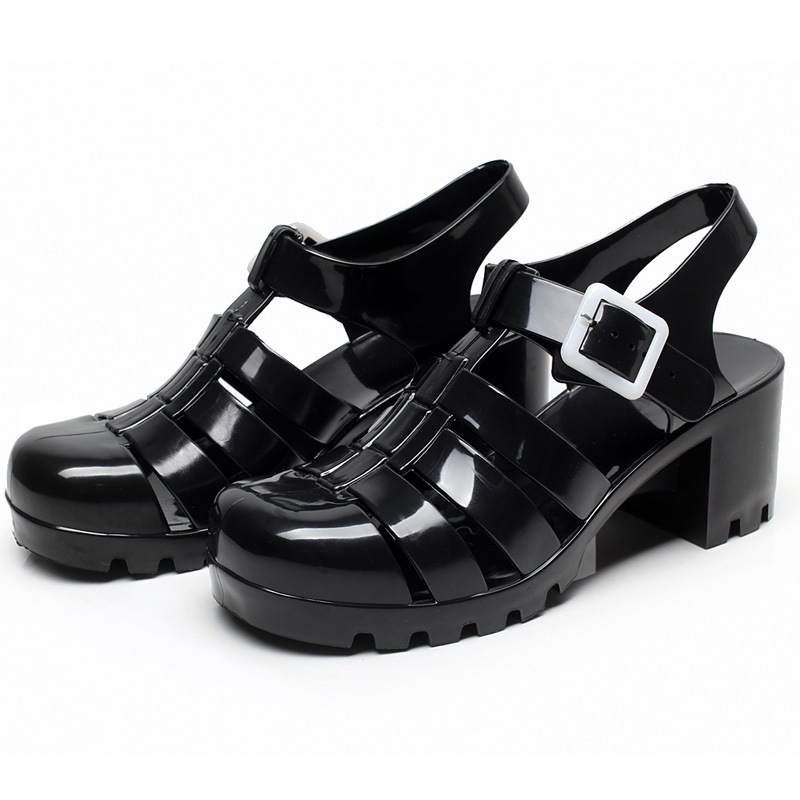 Korean style sandals women's summer plastic high heel non-slip waterproof rain boots transparent crystal jelly shoes closed toe beach shoes retro