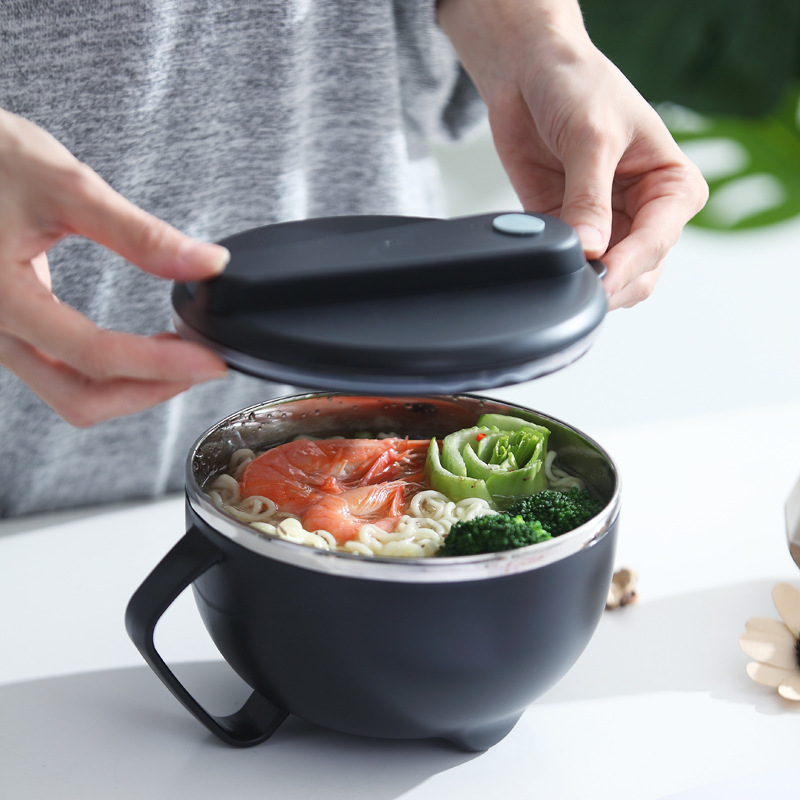 304 stainless steel instant noodle bowl with lid single dormitory student lunch box office worker portable lunch box Rice Bowl office