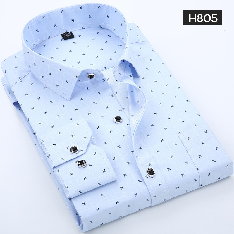 Spring and summer new men's youth long sleeve shirt fashion printing youth long sleeve thin shirt Korean casual shirt