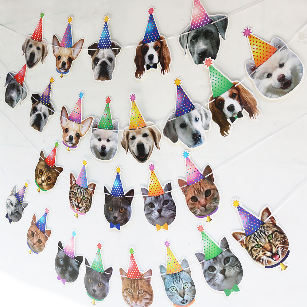 Pet birthday happy birthday Theme Party Decoration Dog Cat Banner Pull Flower Pull Flag Cross Border