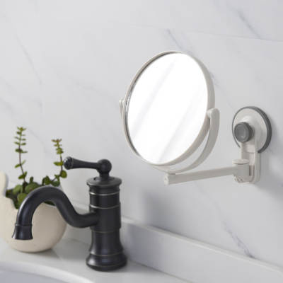 Punch-free makeup mirror bathroom wall-mounted Hotel double-sided mirror bathroom plastic dressing mirror can rotate 3 Times Mirror