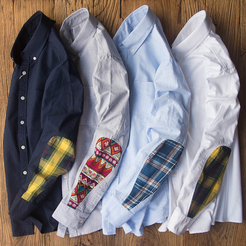 Japanese Style Vintage Ethnic Style Pure Cotton Oxford Spinning Shirt Men's Long Sleeve Casual Youth Men's Top Cardigan Shirt Men's