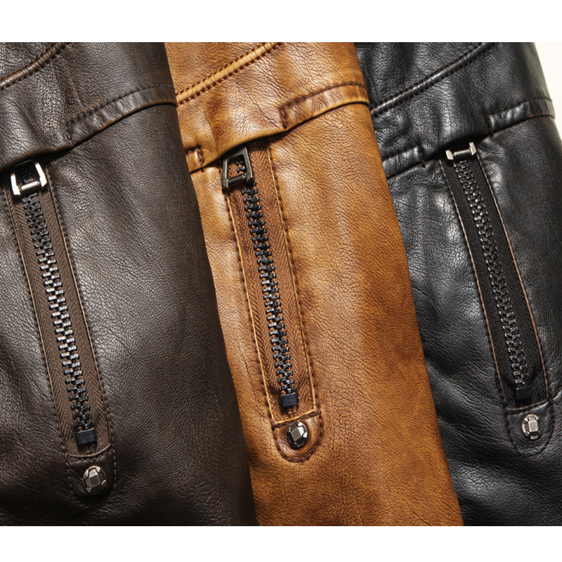 Factory cross-border men's leather winter vintage motorcycle washed PU leather jacket men's collar plus velvet men's jacket explosions