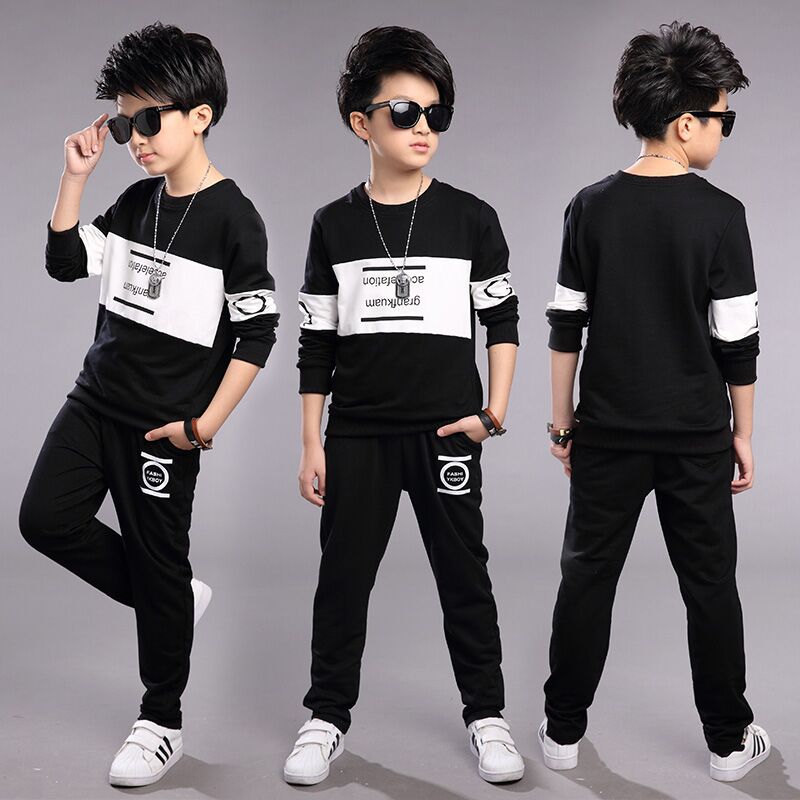 [Top + pants] boys' spring clothes suit children's long-sleeved T-shirt spring and autumn middle and big children boys' clothes two-piece suit