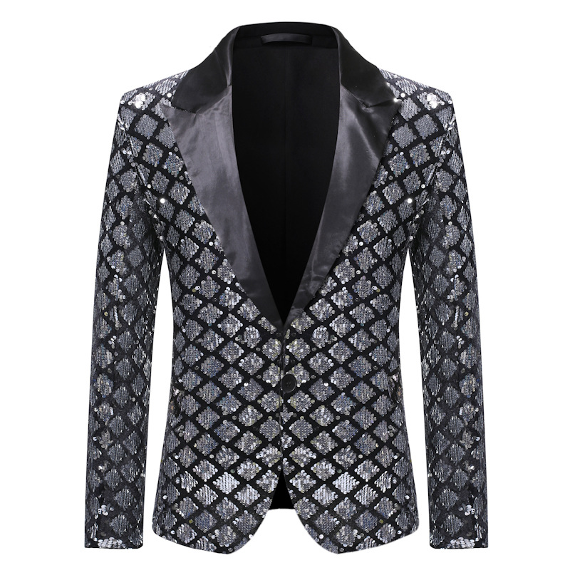 Autumn and winter men's European size polo collar suit stage banquet host party diamond sequined dress ZT-X45