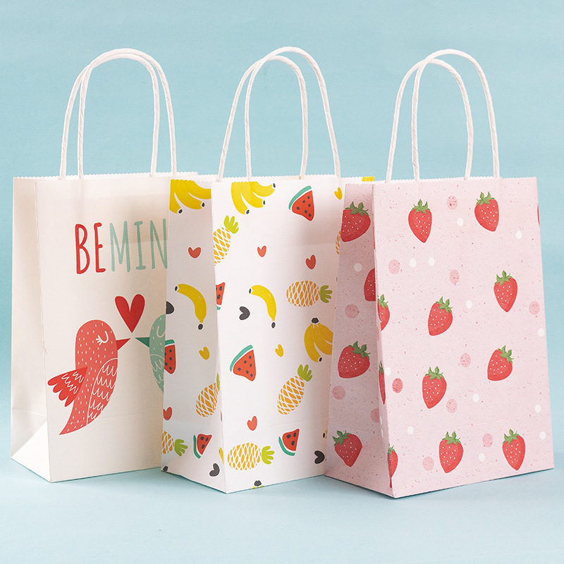 Spot fruit cartoon Kraft paper tote bag clothing candy gift packaging bag children cute baking paper bag