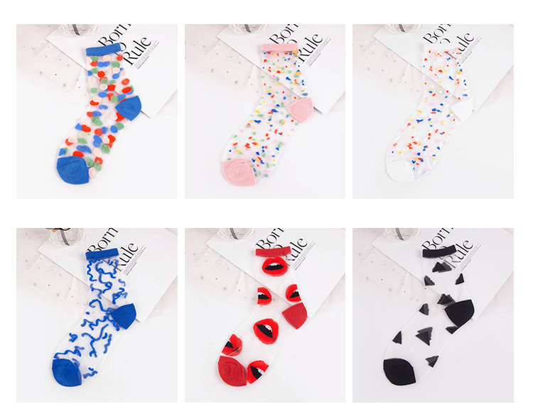 Chaussettes en soie de verre tube dames chaussettes en cristal mode femmes chaussettes printemps et été bas fins transparents point de vague en gros_voghion.com