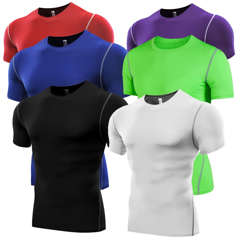 Running Fitness Clothes Basketball Training Clothes Elastic Base Breathable Compression Top Sports Tight Quick-drying Clothes Short-sleeved Men's