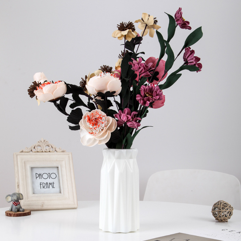 Creative Plastic Vase Simple Modern Flower Arrange Diamond Origami Vase Dry and Wet Flower Vase Living Room Glaze Decoration