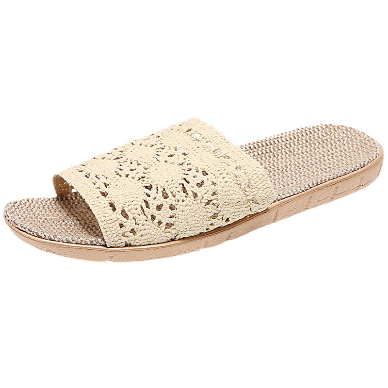 Lace Linen Slippers Women's Summer Woven Home Indoor Handmade Home Shoes Non-Slip Wooden Floor Sandals