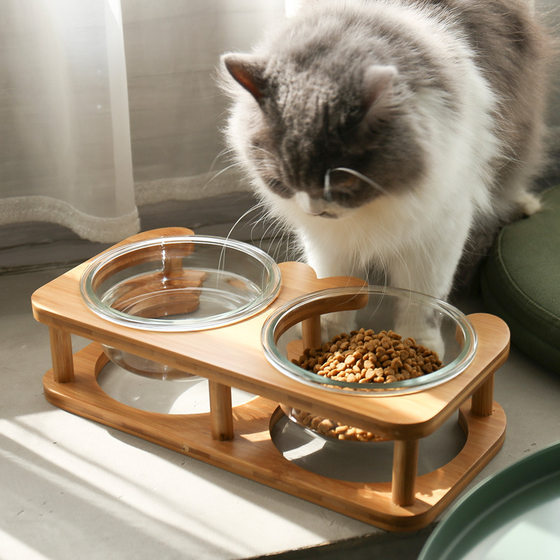 Glass Cat Bowl Cat Food Bowl Dog Bowl Dog Bowl Drinking Water Bowl Double Bowl Protecting Cervical Spine Glass Pet Bowl