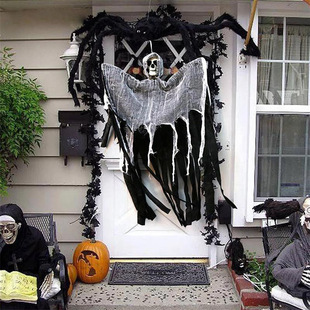 Halloween Decoration Props Skull Gauze Grimace Hanging Ghost Haunted House Door Hanging Skull Horror Ghost