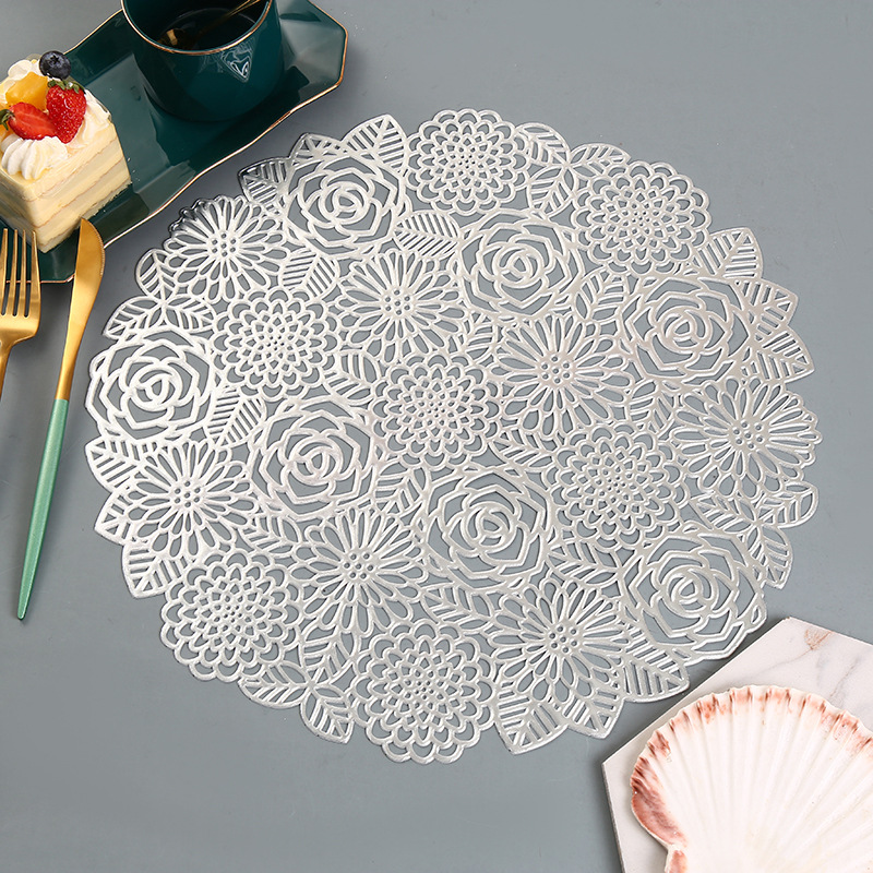 Amazon pvc insulated western placemat ginkgo leaf spliced ​​round anti-scalding table mat environmentally friendly coffee coaster placemat