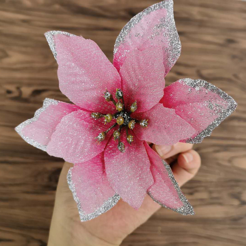 Wholesale and Retail Artificial Christmas flower 13cm large Christmas tree decorative flower foreign trade cross-border hot Christmas accessories