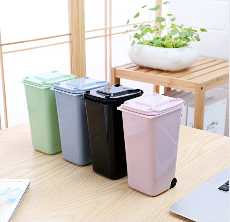 Hot selling plastic storage bucket desktop trash can Creative multifunctional pen holder desktop flip sundries bucket pen holder 2