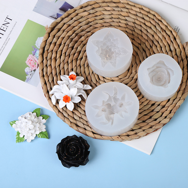 Lily Rose Hydrangea Foil Silicone Mold DIY Chocolate Baking Tools Gypsum Gel Drop Mold