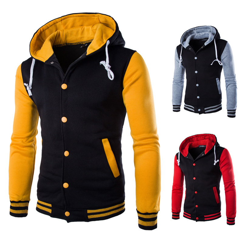 Cross-border supply foreign trade new hooded baseball shirt men's coat slim cardigan short brushed sweater W869