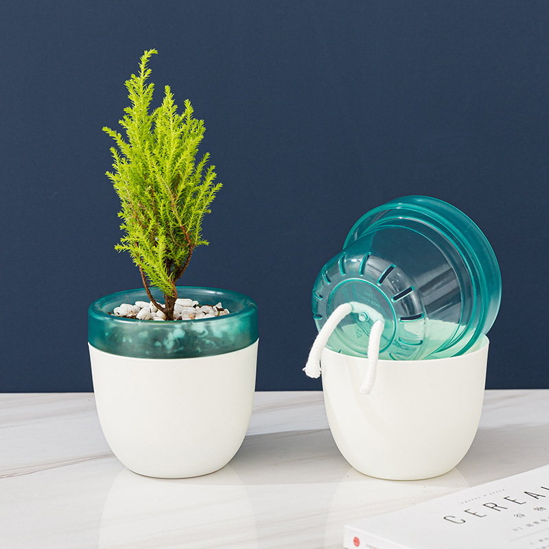 Automatic water absorption and water-free storage flowerpot for lazy people automatic watering resin plastic fleshy white flowerpot potted living room