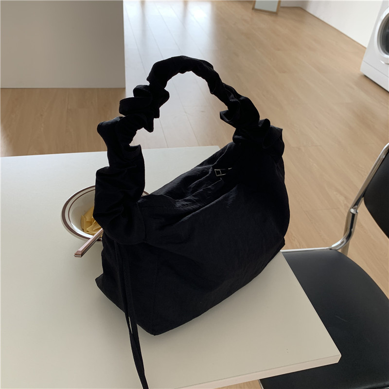 Canvas Bag Women's Korean-style Single-shoulder Pleated Drawstring Canvas Bag Small Fresh Artistic Solid Color Portable Crossbody Casual Women's Bag_voghion.com