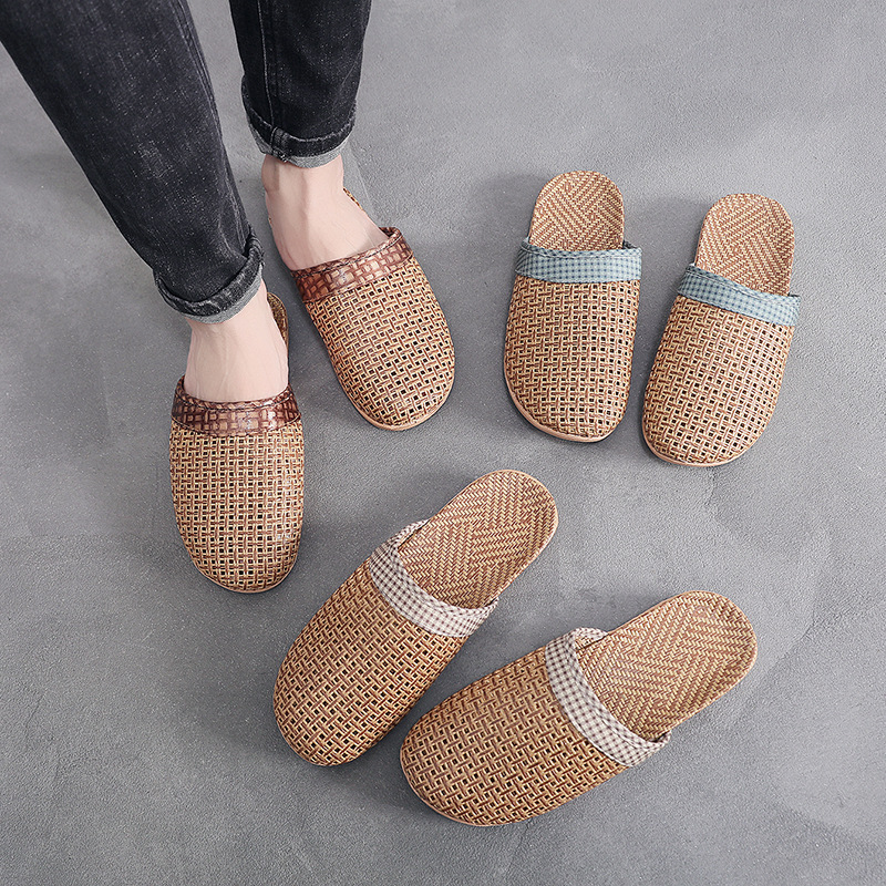 Summer Ya Grass Woven Sandals Women's Linen Slippers Home Indoor Non-slip Floor Thick Bottom Rattan Grass for Men Home