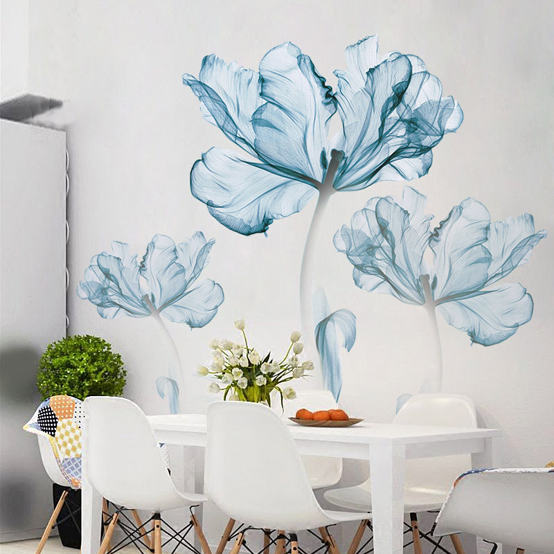 GS9074 Creative Nordic Blue Flower Wall Stickers Sofa Bedroom Room Warm Background Wall Decorative Stickers Self-adhesive Stickers