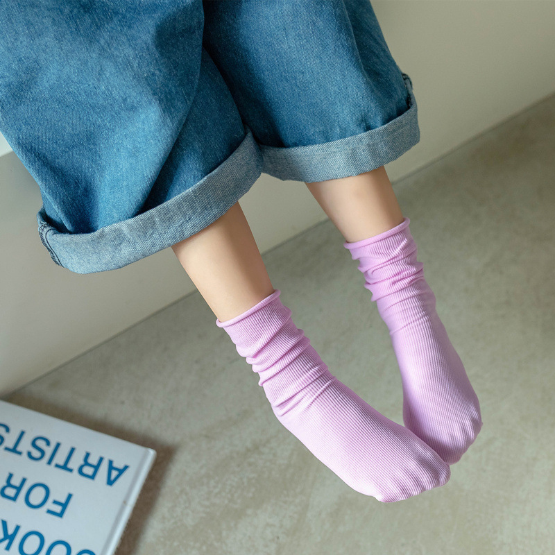 Children's Ice Socks Solid Color Velvet Piled Socks Size Children's Parent Socks Bright Color All-match Vertical Stripe Thin Socks