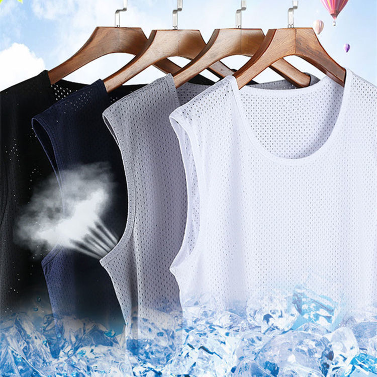 Ice Silk Vest Men's Trendy Thin Mesh Hole Breathable Quick-drying Sports Wide Shoulder Outer Wear Men's Sleeveless T-shirt Summer