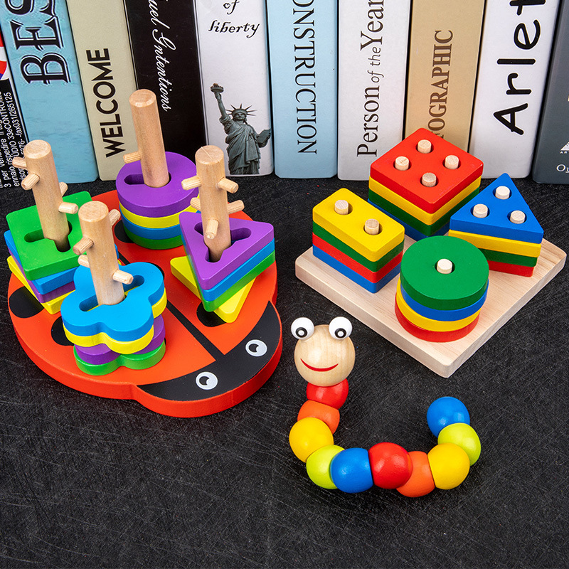 Babies and Young Children's Eight-tone Hand-harp Beaded Beads Twisted Worm Rainbow Tower Fishing Early Education Beneficial Intelligence Wooden Toys