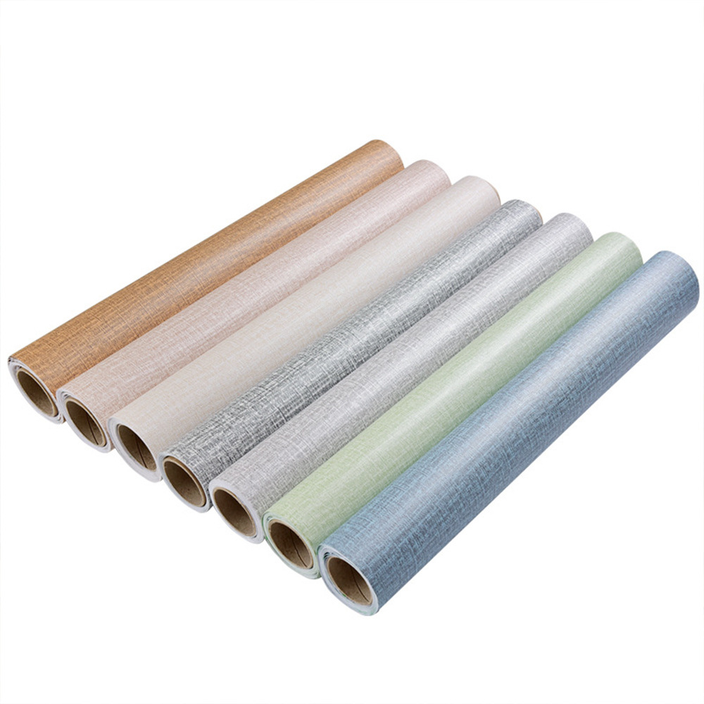Wallpaper self-adhesive wholesale linen plain wallpaper self-stickers waterproof bedroom PVC cross-border small roll cloth home decoration stickers