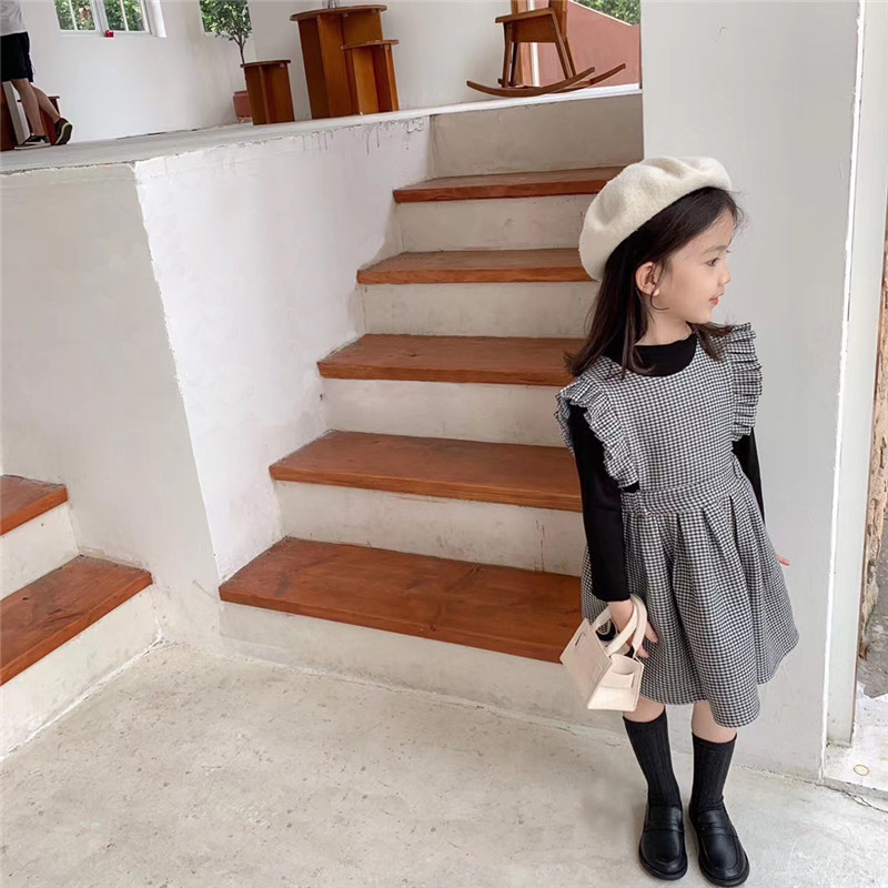2023 Spring and Autumn New Baby Girl Princess Dress Girl Stylish Plaid Dress Korean-style Houndstooth Vest Dress
