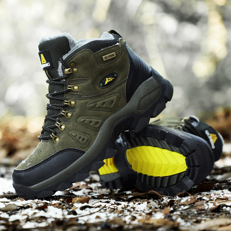 Cross-border plus size Winter High-top Mountaineering Shoes Cotton Warm-keeping Couple's Outdoor Casual Shoes fleece-lined Snow Boots Leather