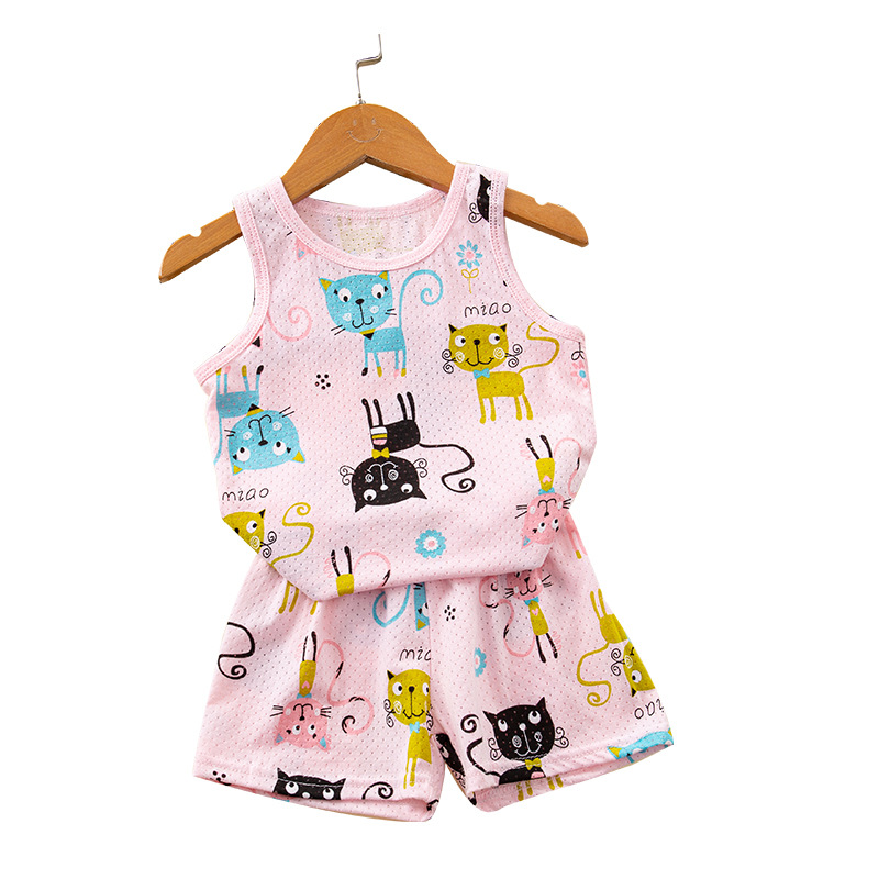 Summer and Summer Mesh Two-Piece Set Call Baby Thin Suction Sleeveless Boys' Children's Wear Cotton Shorts Daughter Children's Vest Set