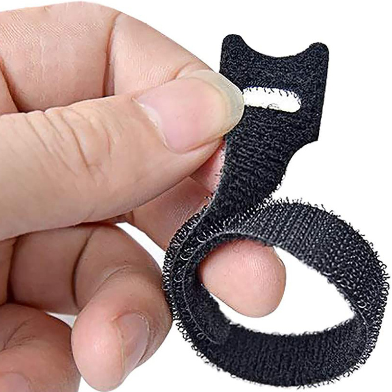 Factory spot wholesale hook and loop tie back-to-back hook and loop strap punch Cat Head T-shaped data cable line management belt